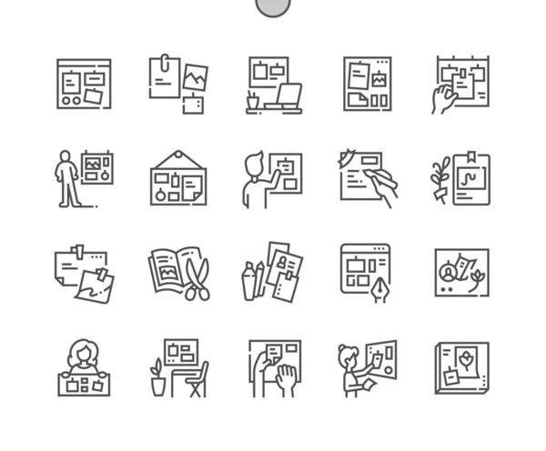 Stimmungsbrett Markenpräsentation Collage Rahmen Notiz Schreiben Und Bild Ausschneiden Pixel — Stockvektor