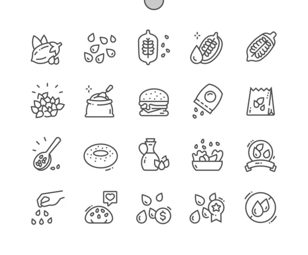 夫人Sesame 没有芝麻食物过敏原 色拉配芝麻酱咖啡店的菜单 Pixel完美矢量稀疏线图标 简单极小象形文字 — 图库矢量图片