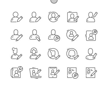 Profili düzenle. Kullanıcı arayüzü için Görseller. Hesap. Piksel Mükemmel Vektör İnce Çizgi Simgeleri. Basit Asgari Resim Grafiği