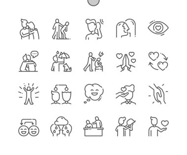 Empathy. Practice mindfulness. Hug friendship, understanding. Self confidence. Exchange emotions. Pixel Perfect Vector Thin Line Icons. Simple Minimal Pictogram clipart