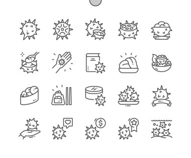 Deniz kestanesi. Deniz ürünleri. Yemek pişirme, yemek tarifleri ve fiyat. Kafe için menü. Piksel Mükemmel Vektör İnce Çizgi Simgeleri. Basit Asgari Resim Grafiği