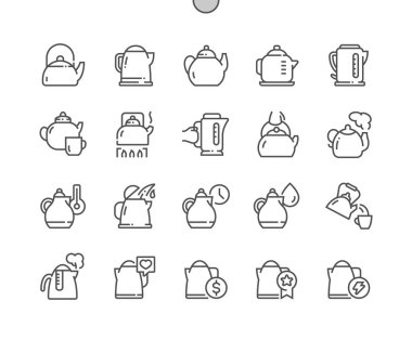 Çaydanlık. Ev aletleri. Çay zamanı. Elektrikli çaydanlık. Satın alma, fiyat ve eleştiriler. Piksel Mükemmel Vektör İnce Çizgi Simgeleri. Basit Asgari Resim Grafiği