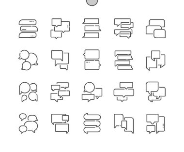 Konuşma balonu. Mesaj, iletişim, tartışma, konuşma, sohbet ve diyalog. Piksel Mükemmel Vektör İnce Çizgi Simgeleri. Basit Asgari Resim Grafiği