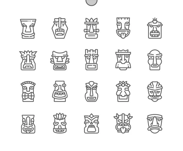 Tiki Götzen Gesicht Holzskulptur Stammeshawaii Totem Afrikanische Traditionelle Maske Pixel — Stockvektor