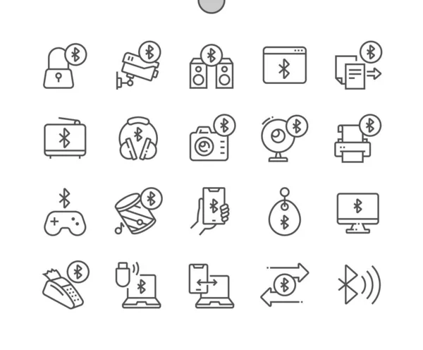 stock vector Bluetooth. Network connection. Mobile technology. Wireless lock, speakers, phone, keychain, monitor and other. Pixel Perfect Vector Thin Line Icons. Simple Minimal Pictogram