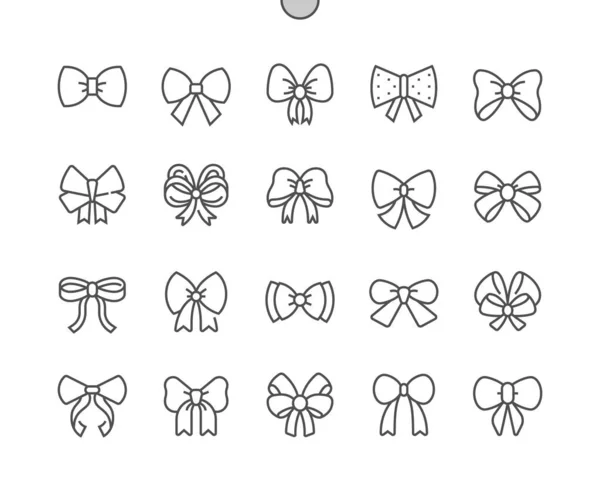 弓を結ぶ アクセサリー リボン 蝶ネクタイの優雅さ ピクセルパーフェクトベクトル細い線のアイコン シンプルなミニマムピクトグラム — ストックベクタ