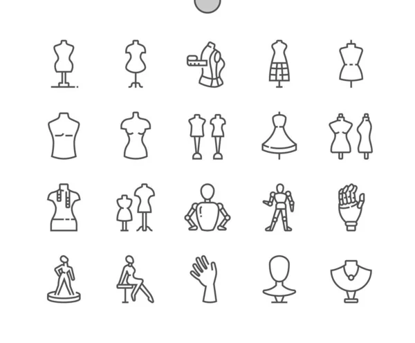 Манекен Манекен Портного Мода Ткань Одежды Тонкие Векторные Иконки Минимальная — стоковый вектор