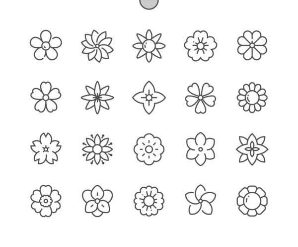 花と自然 花が咲く ピクセルパーフェクトベクトル細い線のアイコン シンプルなミニマムピクトグラム — ストックベクタ