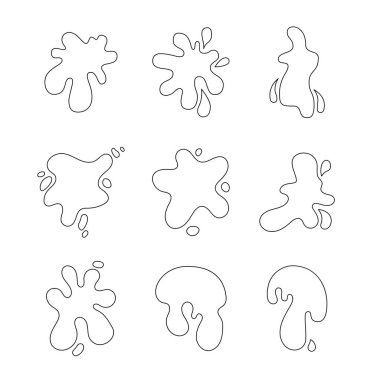 Mürekkep lekesi. Boyama sayfası. Dekoratif akışkan şekil. Vektör çizimi. Tasarım elementlerinin koleksiyonu.