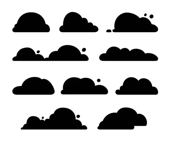 Cumuluswolken Karikatur Silhouettenbild Luftsymbol Vektorzeichnung Sammlung Von Gestaltungselementen — Stockvektor