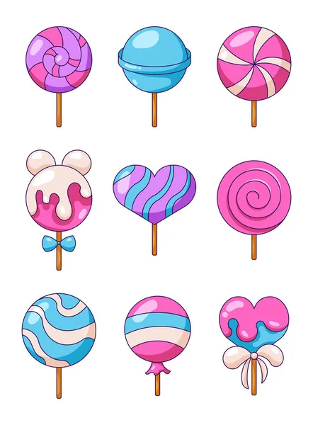 Lollipop Snoepgoed Zoet Snoep Vectortekening Verzameling Van Ontwerpelementen — Stockvector