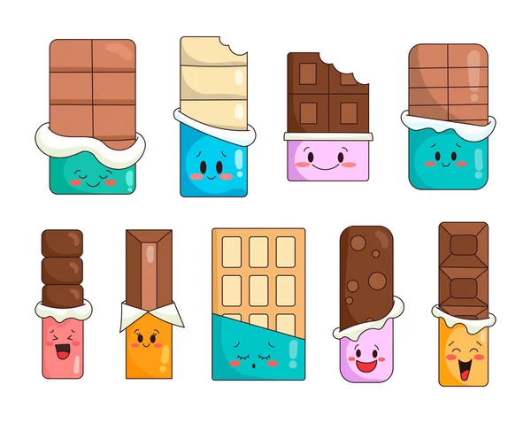 Chocolate Bar Character Cartoon Sweet Confectionery Dessert Vector Drawing Collection — Stock Vector