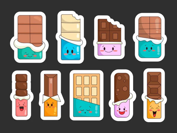 Chocolate Bar Character Cartoon Sticker Bookmark Sweet Confectionery Dessert Vector — Stock Vector