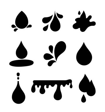 Su damlası. Siluet görüntüsü. Akışkan kabarcık şekli. Vektör çizimi. Tasarım elementlerinin koleksiyonu.