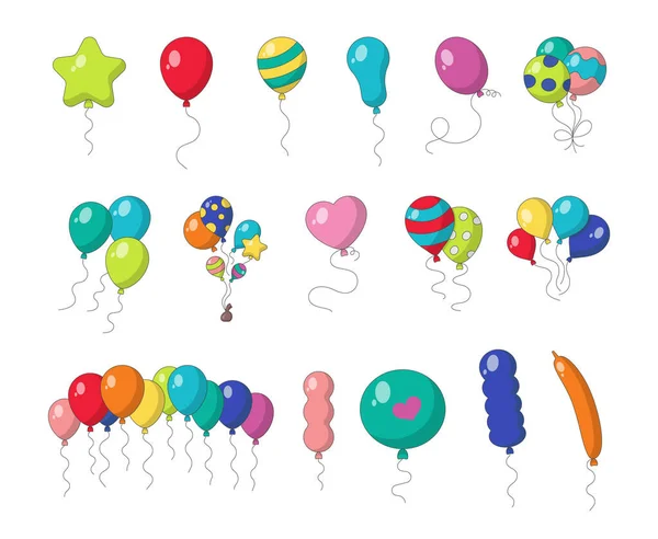 Balões Diferentes Tamanhos Formas Decorações Brilhantes Festivas Desenho Vetorial Coleção — Vetor de Stock