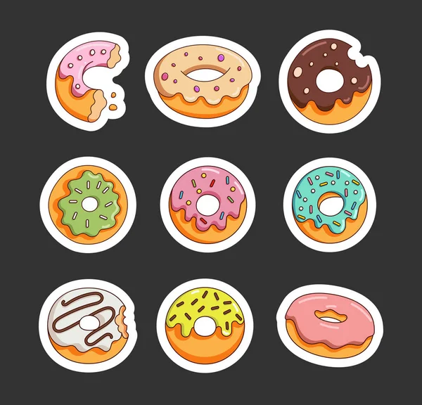 Donuts Glacés Avec Des Saupoudres Sticker Signet Sucrerie Sucrée Style — Image vectorielle