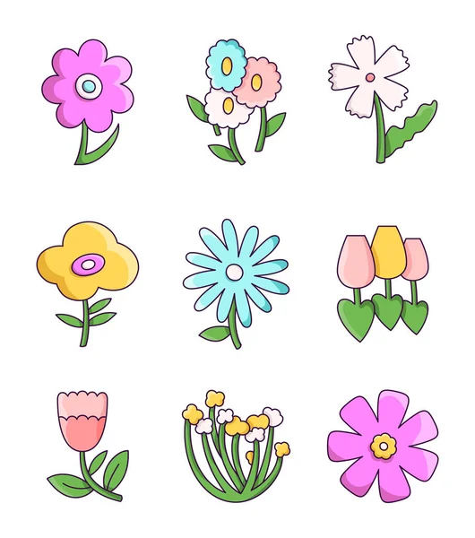 装飾的なかわいい花 シンプルな形 ベクター図面 デザイン要素のコレクション — ストックベクタ