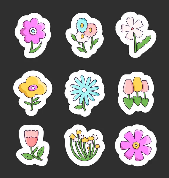 Fleurs Décoratives Mignonnes Sticker Signet Des Formulaires Simples Dessin Vectoriel — Image vectorielle