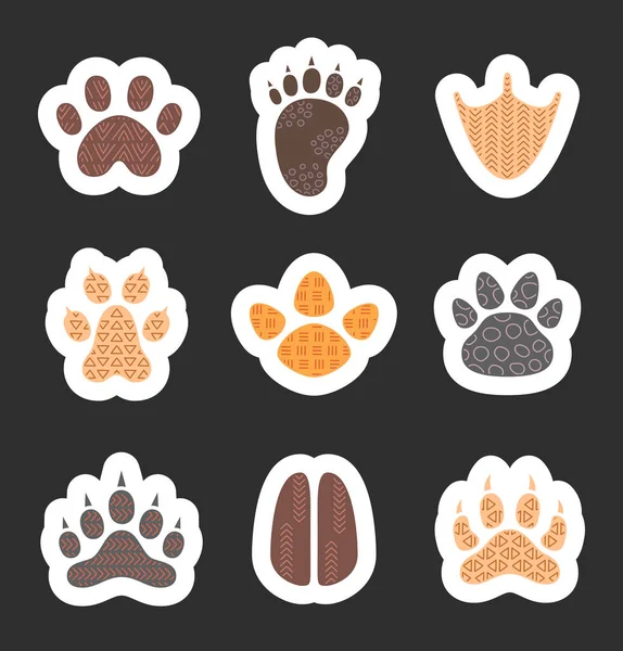 Animal Paw Print Sticker Bookmark Different Traces Wildlife Vector Drawing — Stock Vector