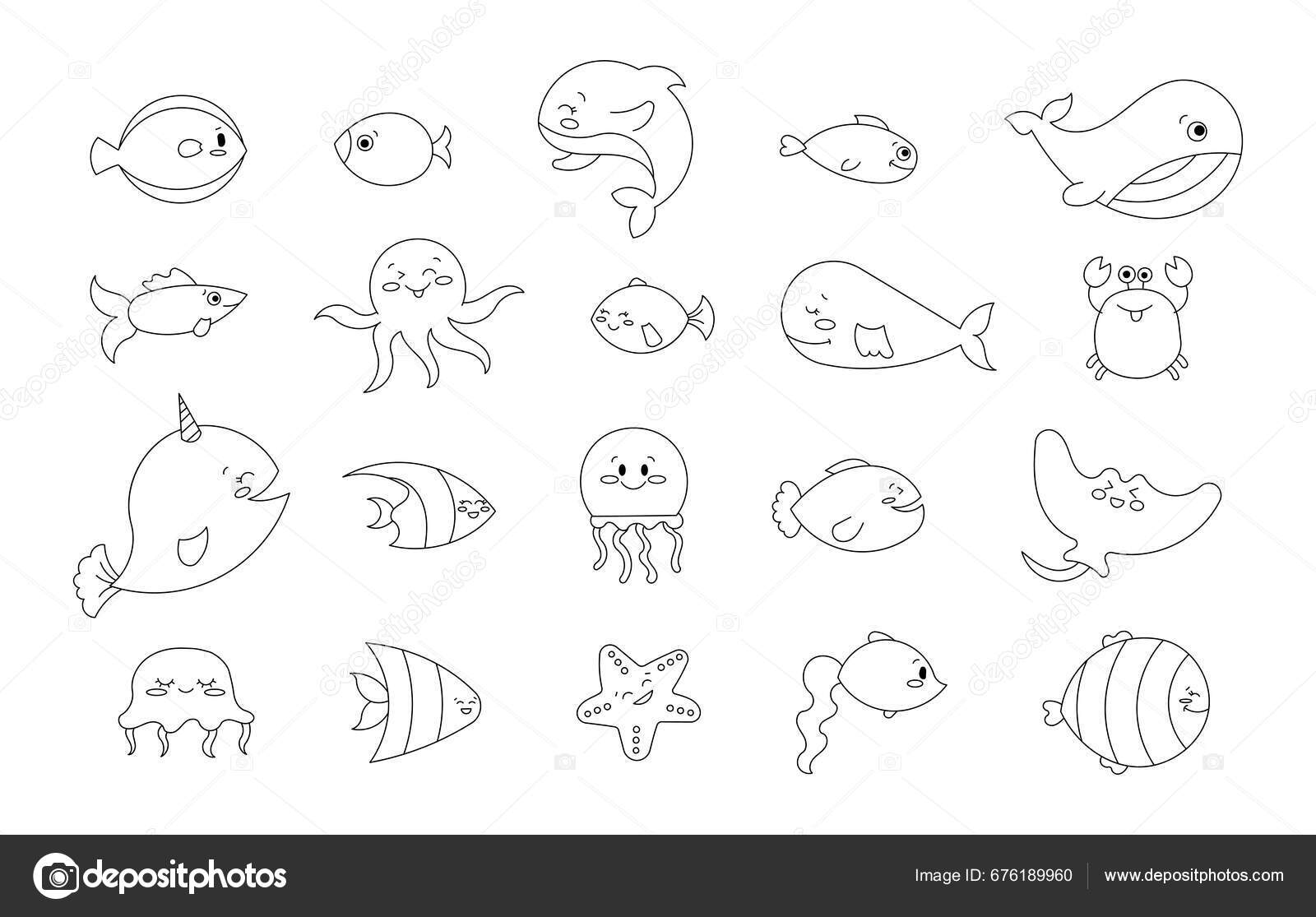Zeichentrick Wassertiere Malvorlagen Fische Charaktere Unterwasserwelt
