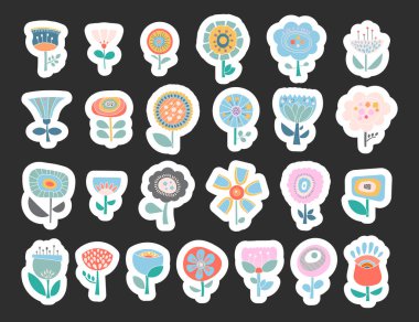 Dekoratif şirin çiçekler. Etiket Yer İmi. Doğa bitkisi. Vektör çizimi. Tasarım elementlerinin koleksiyonu.