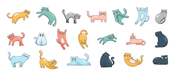 Roztomilá Legrační Kočka Kočičí Kreslený Seriál Vektorová Kresba Kolekce Designových — Stockový vektor