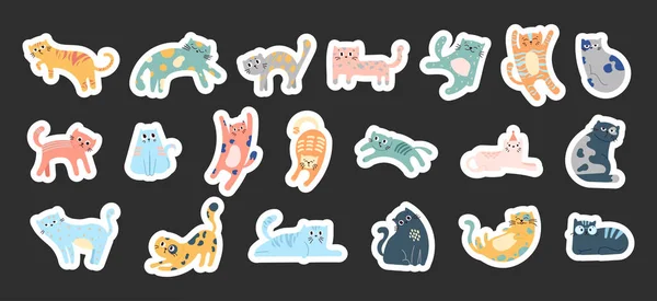 Niedliche Lustige Katze Sticker Lesezeichen Vorhanden Zeichentrickfilm Für Kätzchen Vektorzeichnung — Stockvektor