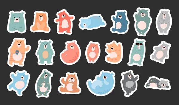 Bear Character Cartoon Sticker Bookmark Funny Teddy Different Pose Activities — Stock Vector