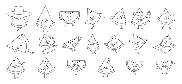 可爱的西瓜的性格 着色页 有趣的卡通片热带水果 夏天的时候矢量绘图 设计要素的收集 — 图库矢量图片