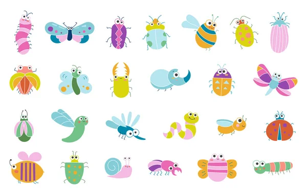 Niedliche Insekten Zeichentrickfiguren Lustige Kleintiere Vektorzeichnung Sammlung Von Gestaltungselementen — Stockvektor
