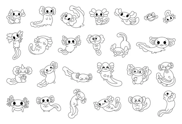 Lindo Personaje Dibujos Animados Axolotl Página Para Colorear Divertido Animal — Archivo Imágenes Vectoriales