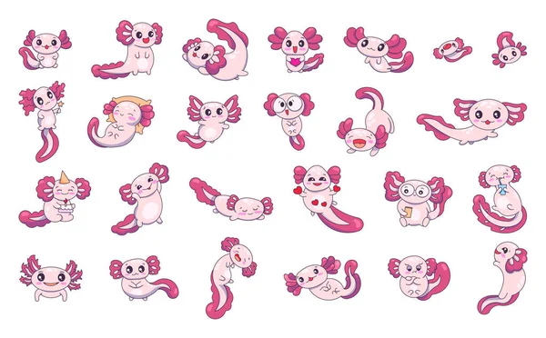 Lindo Personaje Dibujos Animados Axolotl Divertido Animal Acuático Submarino Emociones — Archivo Imágenes Vectoriales