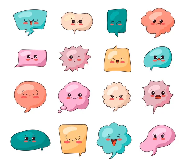 Emoce Hlasové Bubliny Roztomilé Komické Postavy Vektorová Kresba Kolekce Designových — Stockový vektor