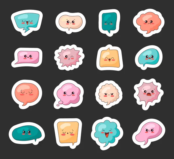Emotionen Sprechblasen Sticker Lesezeichen Vorhanden Nette Comicfiguren Vektorzeichnung Sammlung Von — Stockvektor