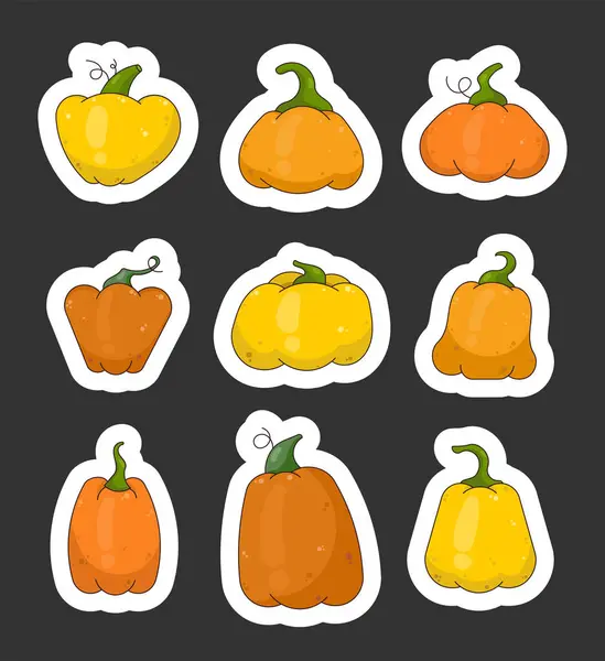 Тыквенный Овощ Закладка Наклейки Элементы Дня Благодарения Хэллоуина Сбор Урожая — стоковый вектор