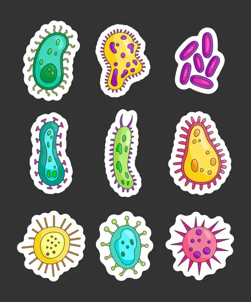 Farklı Türde Virüsler Etiket Yer Bakteri Biyolojik Mikroorganizma Iyi Kötü — Stok Vektör