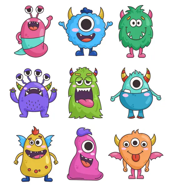 Divertido Personaje Monstruo Dibujos Animados Monstruos Lindos Para Halloween Criatura — Archivo Imágenes Vectoriales
