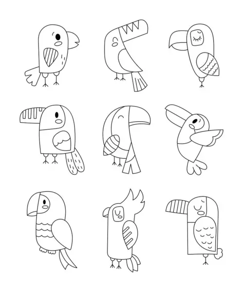 Lindo Personaje Dibujos Animados Loro Gracioso Pájaro Tropical Página Para — Archivo Imágenes Vectoriales