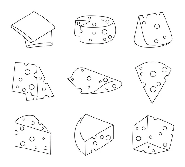 Slices Slicing Cheese Coloring Page Parmesan Mozzarella Hollandaise Ricotta Piece — Stock Vector