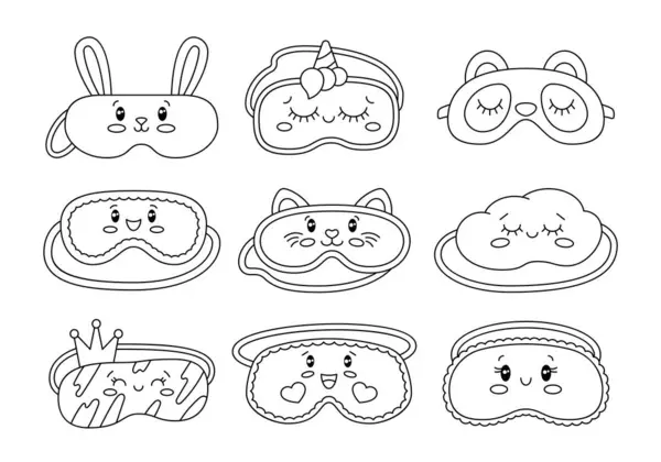 Máscaras Dormir Giras Página Para Colorir Olhos Kawaii Panda Nuvem — Vetor de Stock