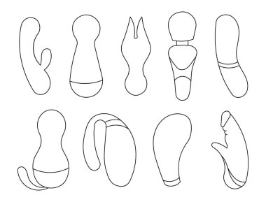 Dildo vibrator. Coloring Page. Adult toys. Sex shop. Good vibes only. Hand drawn style. Vector drawing. Collection of design elements.