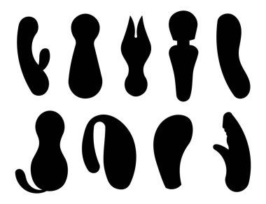 Dildo vibrator. Silhouette Image. Adult toys. Sex shop. Good vibes only. Hand drawn style. Vector drawing. Collection of design elements.