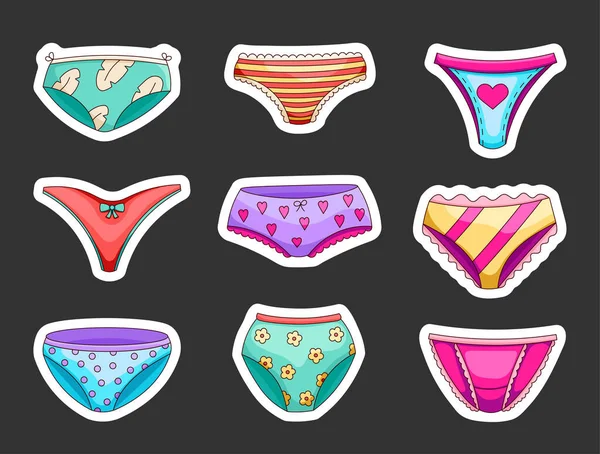 Women Lingerie Panties Sticker Bookmark Underwear Types String Thong Bikini — Stock Vector