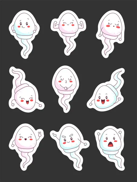 Joyeux Personnage Drôle Mignon Sperme Sticker Signet Spermatozoïde Kawaii Avec — Image vectorielle