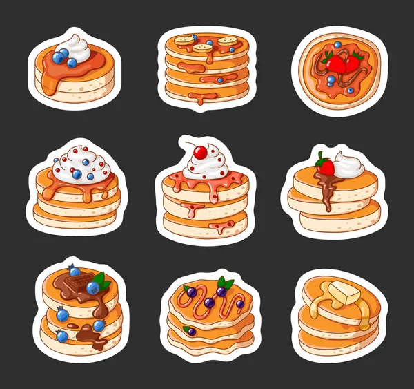 Breakfast Pancakes Sticker Bookmark Stacks Tasty Food Maple Syrup Butter — Stock Vector