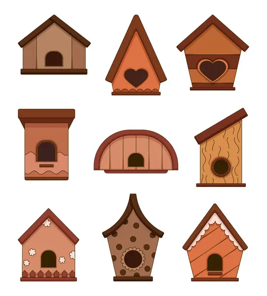 Birdhouse Artigianale Con Mangiatoia Casa Legno Uccelli Stile Disegnato Mano — Vettoriale Stock