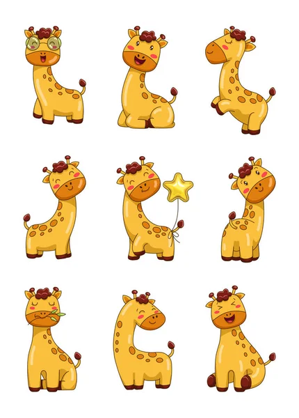 Girafa Kawaii Fofa Adorável Animal Safari Mascote Personagem Cartoon Estilo — Vetor de Stock