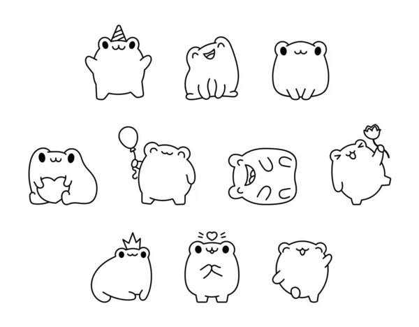 Personagem Desenho Animado Sapo Kawaii Página Para Colorir Animal Réptil — Vetor de Stock