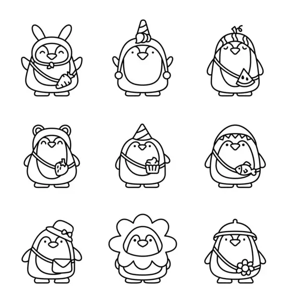 Lindo Pingüino Kawaii Página Para Colorear Personaje Dibujos Animados Animales — Archivo Imágenes Vectoriales