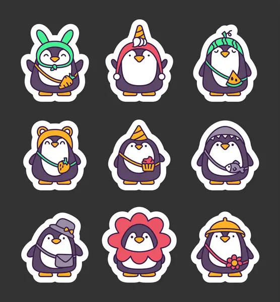 Joli Pingouin Kawaii Sticker Signet Dessin Animé Drôle Animaux Caractère — Image vectorielle